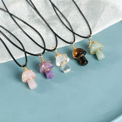 Crystal Wire-Wrapped Mushroopm Tumbled Stone Necklace