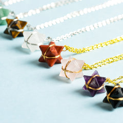 Crystal Wire-Wrapped Merkaba Tumbled Stone Pendant