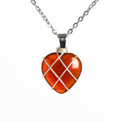 Crystal Wire-Wrapped Heart Tumbled Stone Pendant