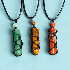 Handwoven Hexagonal Terminated Crystal Points Pendant/Necklace