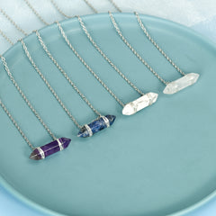Hexagonal Double Terminated Crystal Points Chain Pendant/Necklace