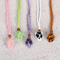 Crystal Handwoven Necklace Cord/Stone Holder Tumbled Stone Pendant/Necklace