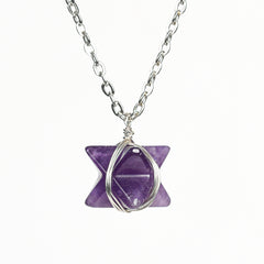 Crystal Wire-Wrapped Merkaba Tumbled Stone Pendant
