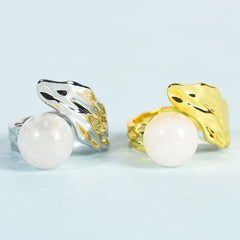 Leaf Crystal Natural Stone Round Bead Adjustable Ring