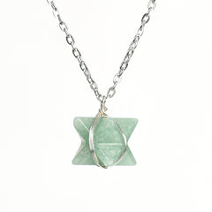 Crystal Wire-Wrapped Merkaba Tumbled Stone Pendant