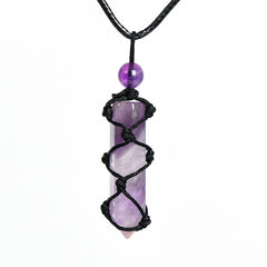 Handwoven Hexagonal Terminated Crystal Points Pendant/Necklace