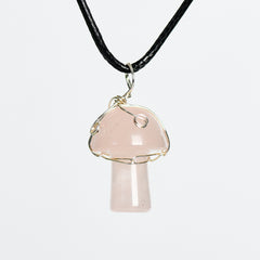 Crystal Wire-Wrapped Mushroopm Tumbled Stone Necklace