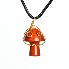 Crystal Wire-Wrapped Mushroopm Tumbled Stone Necklace