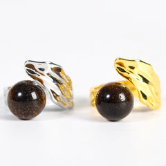 Leaf Crystal Natural Stone Round Bead Adjustable Ring