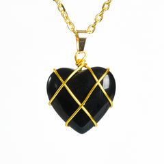 Crystal Wire-Wrapped Heart Tumbled Stone Pendant