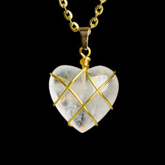 Crystal Wire-Wrapped Heart Tumbled Stone Pendant