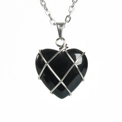 Crystal Wire-Wrapped Heart Tumbled Stone Pendant