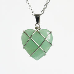 Crystal Wire-Wrapped Heart Tumbled Stone Pendant