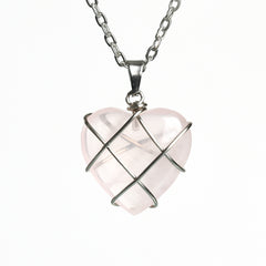 Crystal Wire-Wrapped Heart Tumbled Stone Pendant
