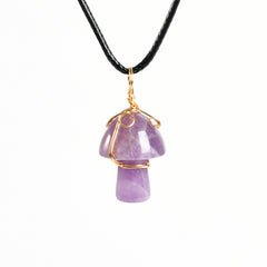 Crystal Wire-Wrapped Mushroopm Tumbled Stone Necklace