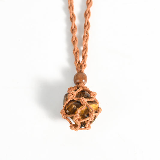 Crystal Handwoven Necklace Cord/Stone Holder Tumbled Stone Pendant/Necklace