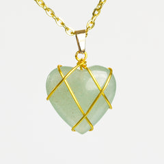 Crystal Wire-Wrapped Heart Tumbled Stone Pendant