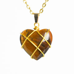 Crystal Wire-Wrapped Heart Tumbled Stone Pendant