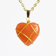 Crystal Wire-Wrapped Heart Tumbled Stone Pendant