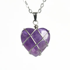 Crystal Wire-Wrapped Heart Tumbled Stone Pendant