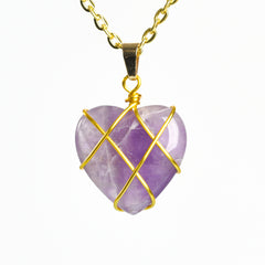 Crystal Wire-Wrapped Heart Tumbled Stone Pendant