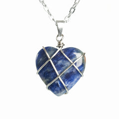 Crystal Wire-Wrapped Heart Tumbled Stone Pendant