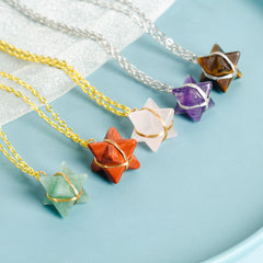 Crystal Wire-Wrapped Merkaba Tumbled Stone Pendant