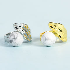 Leaf Crystal Natural Stone Round Bead Adjustable Ring
