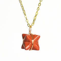 Crystal Wire-Wrapped Merkaba Tumbled Stone Pendant