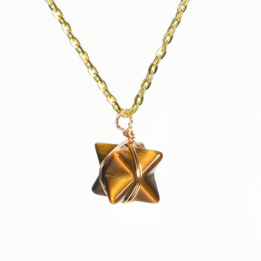 Crystal Wire-Wrapped Merkaba Tumbled Stone Pendant
