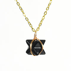 Crystal Wire-Wrapped Merkaba Tumbled Stone Pendant