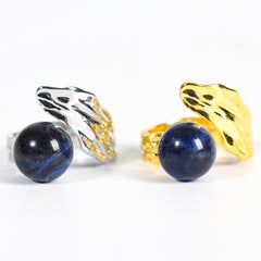 Leaf Crystal Natural Stone Round Bead Adjustable Ring