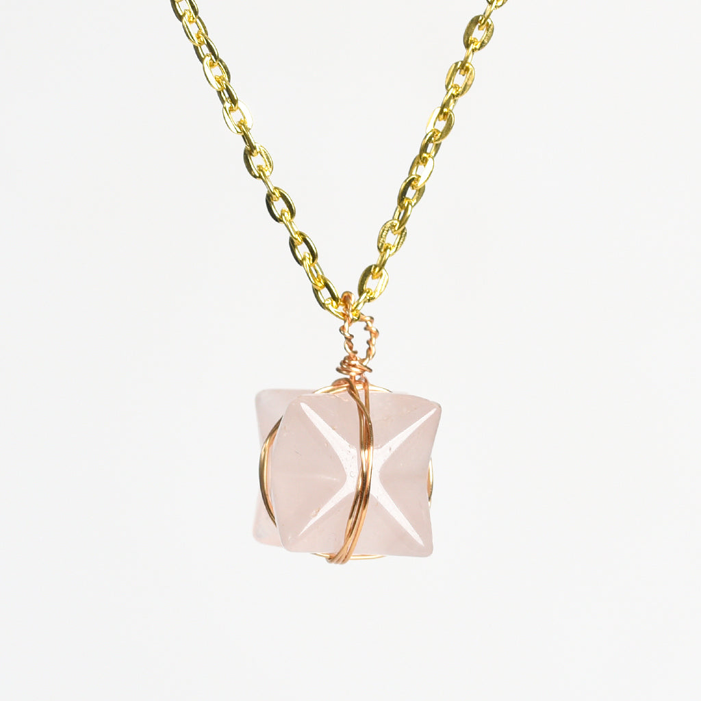 Crystal Wire-Wrapped Merkaba Tumbled Stone Pendant