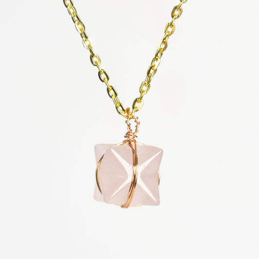 Crystal Wire-Wrapped Merkaba Tumbled Stone Pendant