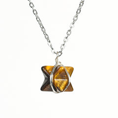Crystal Wire-Wrapped Merkaba Tumbled Stone Pendant