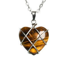 Crystal Wire-Wrapped Heart Tumbled Stone Pendant
