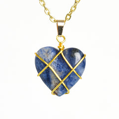 Crystal Wire-Wrapped Heart Tumbled Stone Pendant